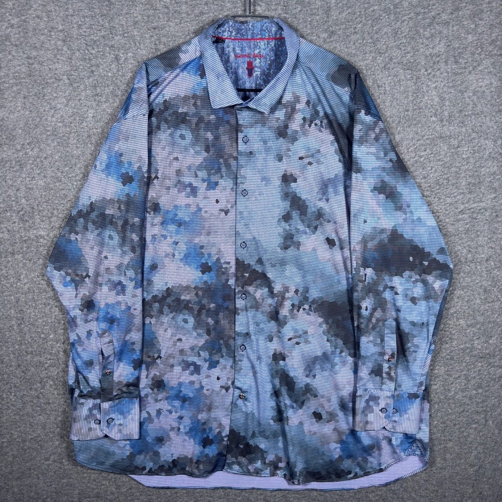 Visconti Black Shirt Mens 3XLB Blue Abstract Camo AOP Stretch Long Sleeve Button - Picture 2 of 9